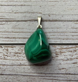 Malachit Anhänger grün gemustert, stabilisiert, Schmuck Anhänger, Größe 23 x 17 mm, mit 925 Silber Anhänge Öse - ohne Deko
