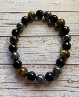 Tigerauge Hämatit Obsidian Herrenarmband, 10 mm Kugeln,  22 cm lang, elastisch Stretchband - ohne Deko