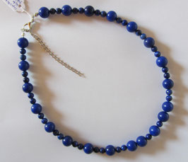 Lapislazuli Kugelkette, Kugeln 10 mm und 6 mm Durchmesser, teilweise eingefärbt, 43 cm mit 7 cm Verlängerungkette, silberfarbiger Karabinerverschluss - ohne Deko