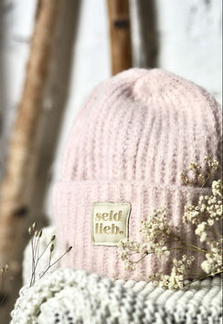 "seid lieb" Plüsch-Beanie rosa