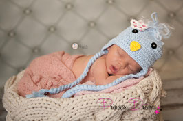 Baby Mütze Mädchen blau Vögelchen