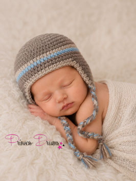 Newborn Mütze Junge für BabyshootingMütze "Jungs" braun/blau