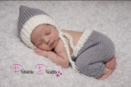Outfit Neugeborenen Shooting Strick set grau/cremeweiß Bonnet