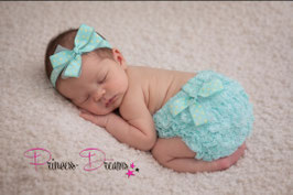 Newborn Outfit Mädchen mit Haarband SET aqua/mint: Haarband & Rüschenhose m. Schleife