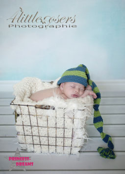 Newborn Shooting Junge Bommelmütze grün/blau bis KU 39cm