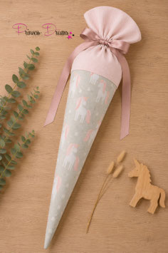 Musselin Schultüte personalisiert Einhorn rosa