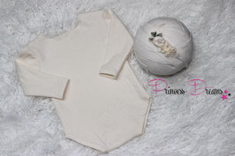 Set: genähter langarm basic Romper creme uni ca. 0-2 Mo & Haarband