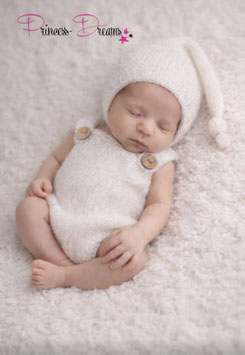 Set Mohair: Overall mit Zipfelmützchen/oder Haarkranz weiß