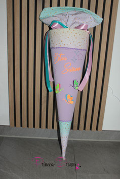 Mädchen Schultüte "Ester/Susann" Schmetterlinge lila glitzer Regenbogenstoff 70cm inkl. Rohling