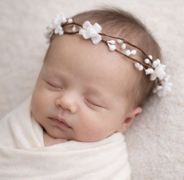Blütenkranz für Newborns braun/weiß Blumen