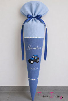 Musselin Schultüte Traktor blau "Alexander"