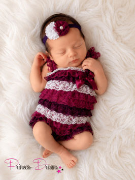 Newborn Outfit Mädchen mit Haarband SET: HB541 6 Body plum/lila/weiß 0- 18 Monate