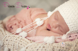 Fotografie Mütze Baby Mütze weiß mit langen Zöpfen