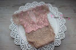 Romper beige mit Fransen & Spitze Rosa