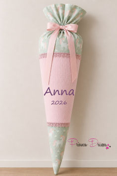 Musselin Schultüte mit Name "Anna" Einhorn