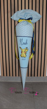 Schultüte hellblau "Noah" mit Pikachu 70cm inkl. Rohling