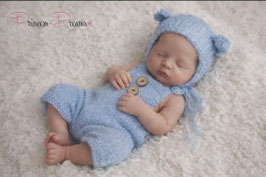 Set Mohair: Ohren-Haube & Overall babyblau