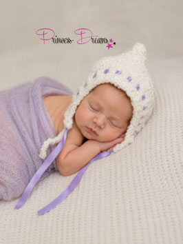 Newborn Fotografie Requisiten Spitzen/Vintage Mützchen creme/flieder