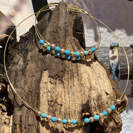 COLLIER & BRACELET TURQUOISE PIERRE DE LAVE OR