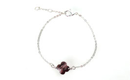 Barbi - Silbernes Armband mit Glas Kreuz in Schwarz