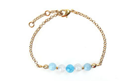 Basia - Vergoldetes Armband mit Quarz Perlen in Blau