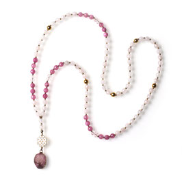 Danny - Lange Edelsteinkette pink mit Anhänger