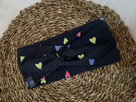 Stirnband dunkelgrau mit bunten Herzen