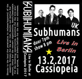 SUBHUMANS - Live in Cassiopeia/Berlin 2017 MC