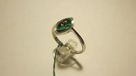 Silver ring green enamelled 70's style