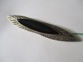 Silver brooch onix and bronzed zircons