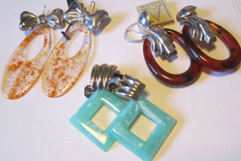 Sterling silver 950 pendant earrings and resin, stone or amber 80's style