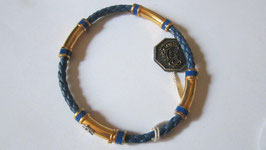 Silver gold plated bracelet and blu leather