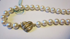 Pearls necklace silver gold plated heart shape clip