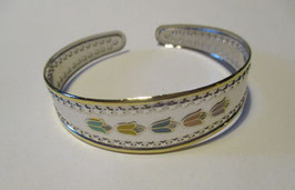 Rigid bracelet enamelled flowers and zircons