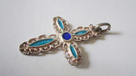 Handmade cross enamelled blue and tourquoise  (cr6)