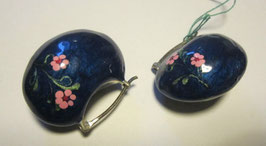 Silver earrings blue enamelled with pink flowers