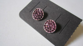 Silver button shape earrings with fuxia zircons