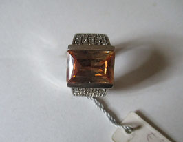 Silver ring yellow topaz and zircons