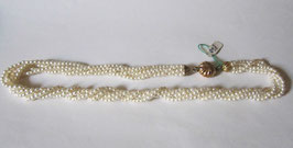 Pearls necklace silver gold plated flower clip