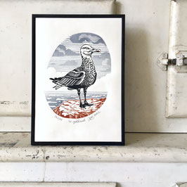 Le goéland, linogravure originale numérotée, datée, signée