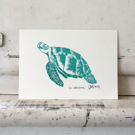 La tortue caouanne, linogravure originale datée et signée
