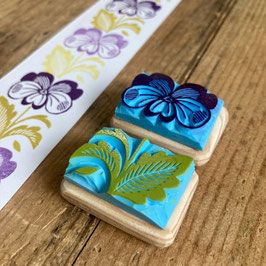 Lot de 2 tampons fleur feuille violette