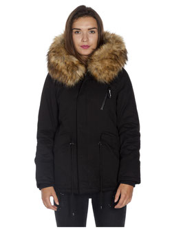 Kunst Pelz Parka in Schwarz/Natur