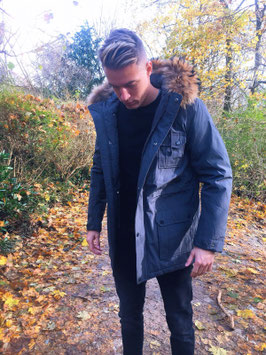 Herren Parka mit XXL Echtfellkragen Grau 8005