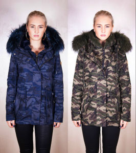 Camouflage Echtpelz Parka Kurz