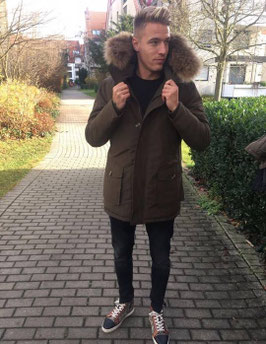 Herren Arctic Parka mit Echtfellkragen Khaki 8002