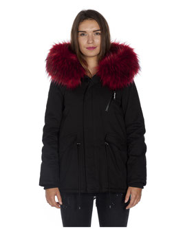 Kunst Pelz Parka in Schwarz/Weinrot
