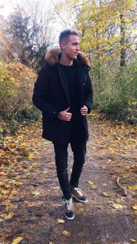 Herren Parka mit XXL Echtfellkragen Navy 8005