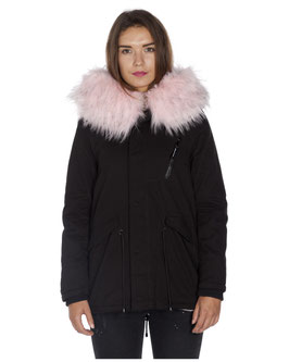 Kunst Pelz Parka in Schwarz/Rosa