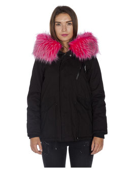 Kunst Pelz Parka in Schwarz/Pink